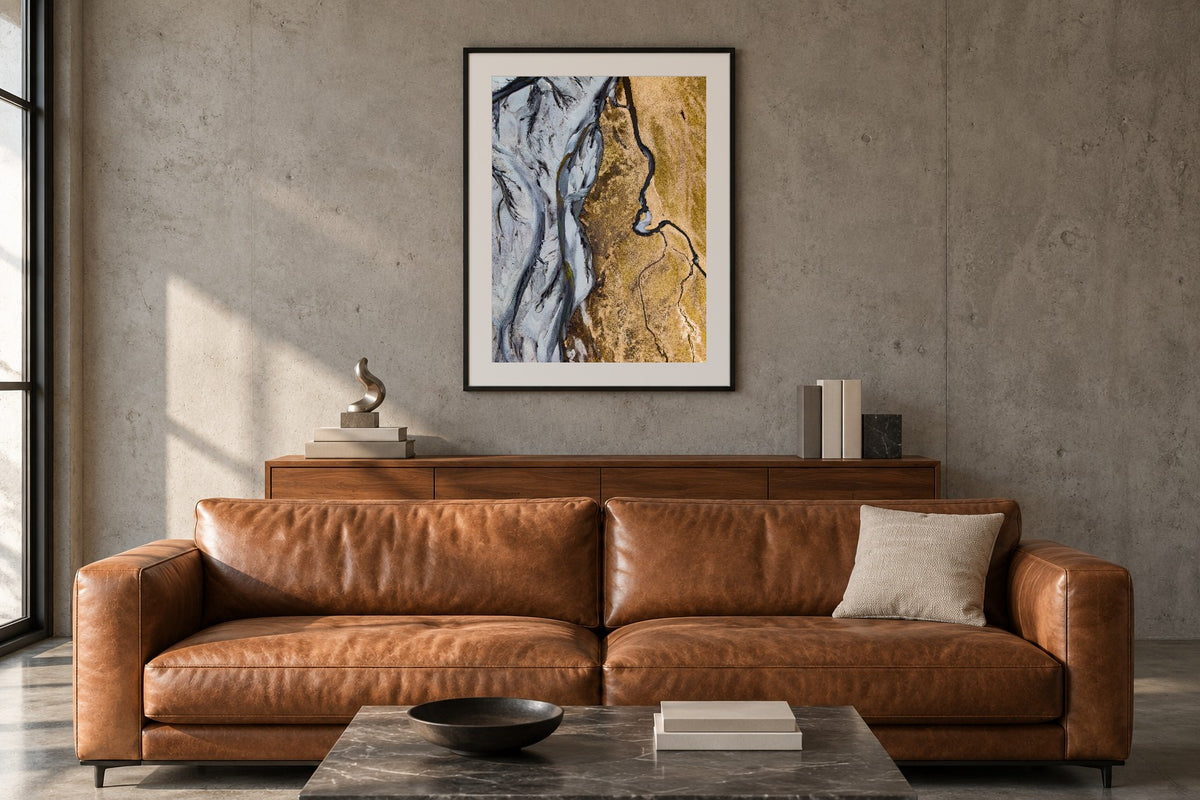 Kontraste als Fine Art Print 75 × 100 cm, Raumansicht Loft. Visualisierung, Rahmen und Passepartout nicht im Lieferumfang.
